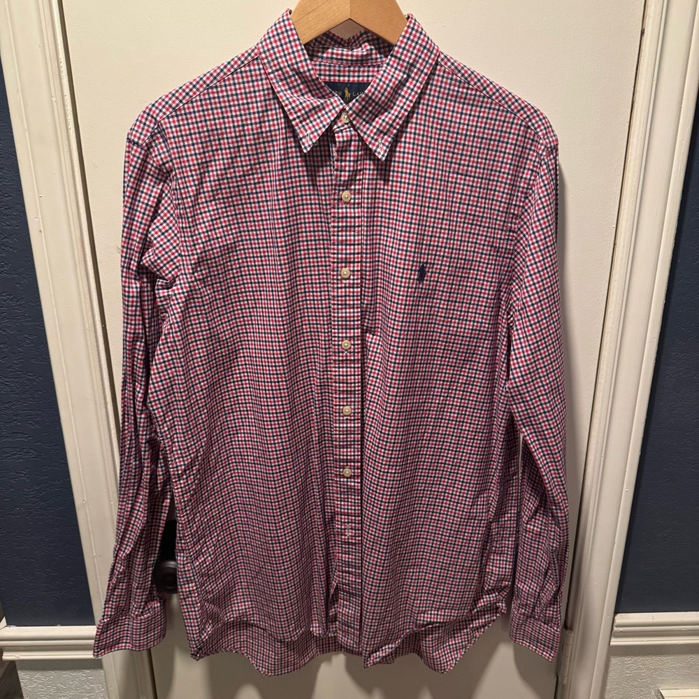 Ralph Lauren Men's Red and Blue Checkered Shirt